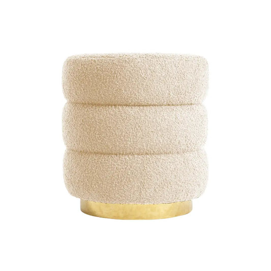 Round Stacked Ottoman Stool Teddy Fleece Fabric Foot Rest 38cm Beige