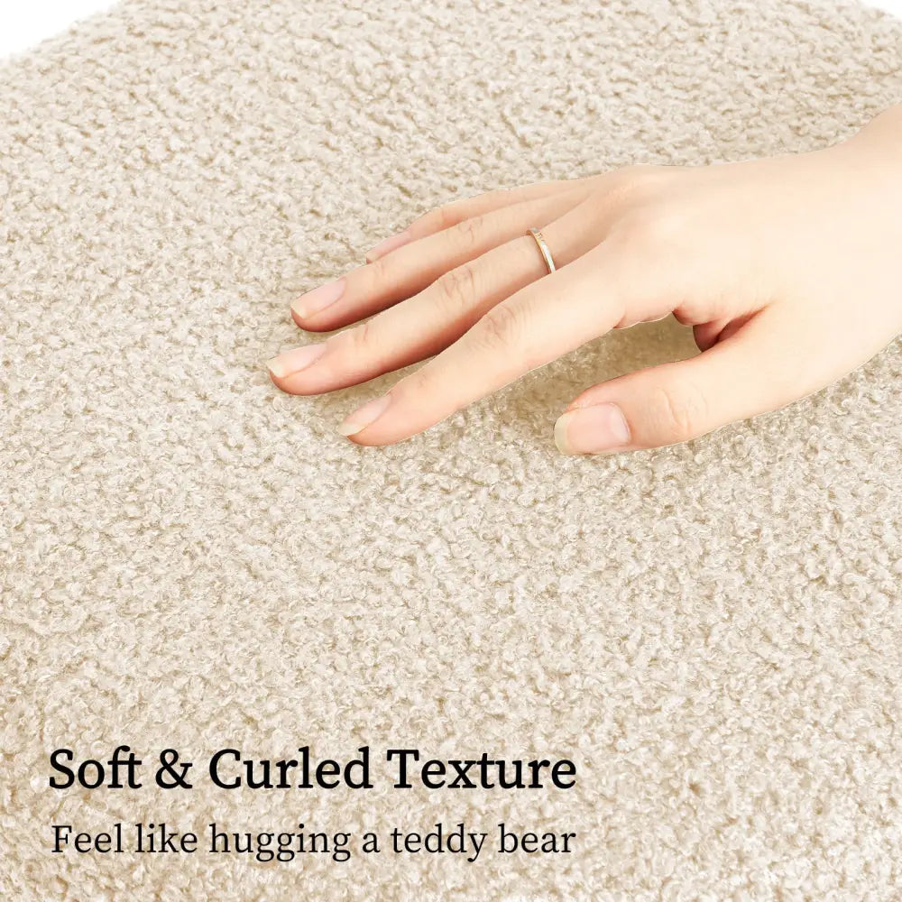 Round Stacked Ottoman Stool Teddy Fleece Fabric Foot Rest 38cm Beige
