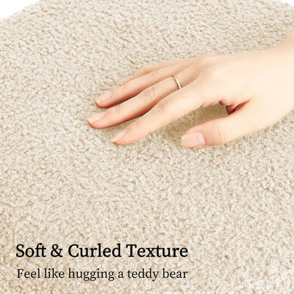Round Stacked Ottoman Stool Teddy Fleece Fabric Foot Rest 38cm Beige