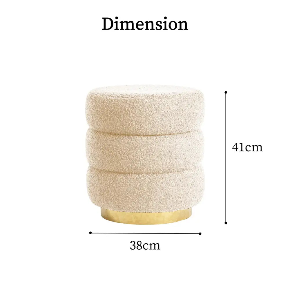 Round Stacked Ottoman Stool Teddy Fleece Fabric Foot Rest 38cm Beige