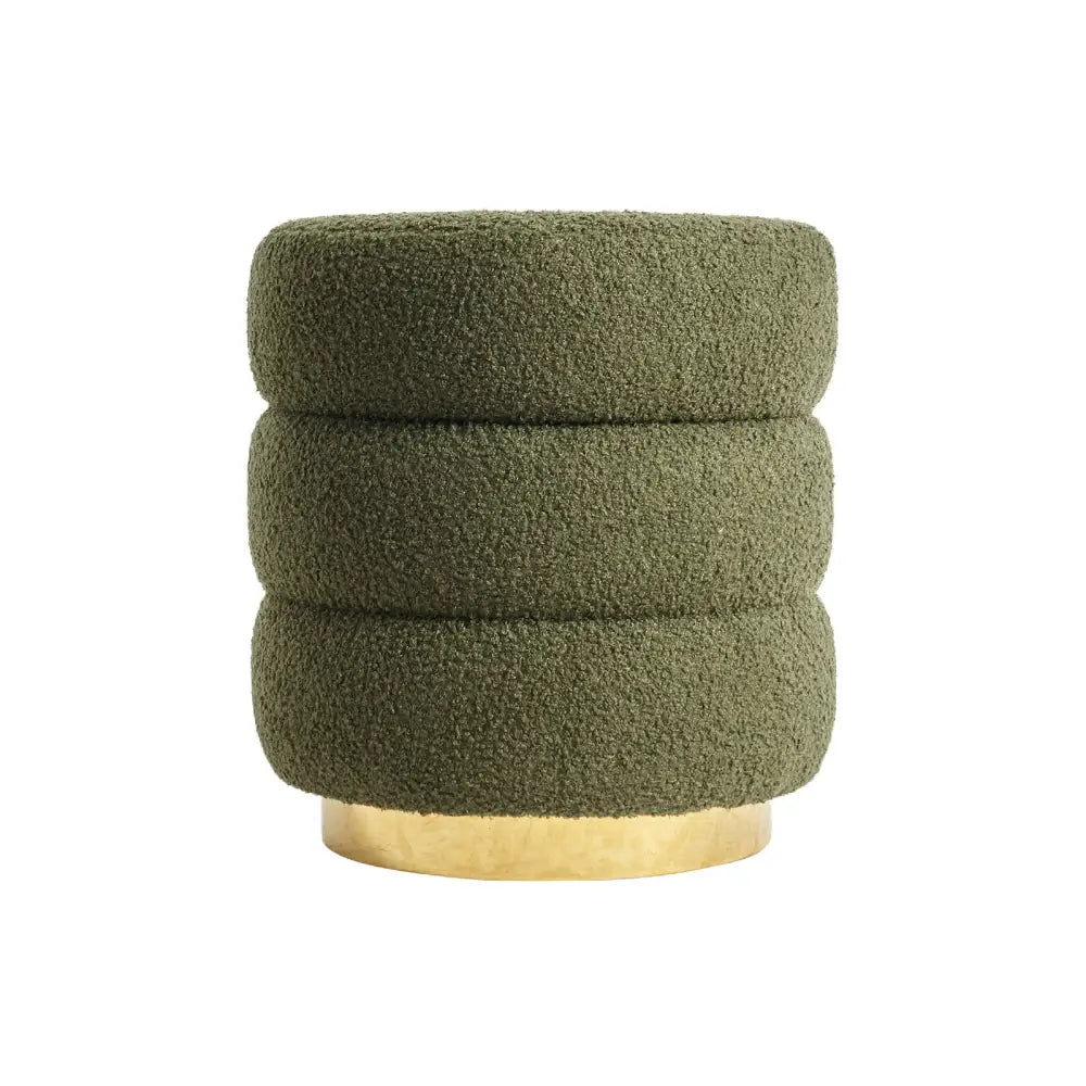 Round Stacked Ottoman Stool Teddy Fleece Fabric Foot Rest 38cm Green