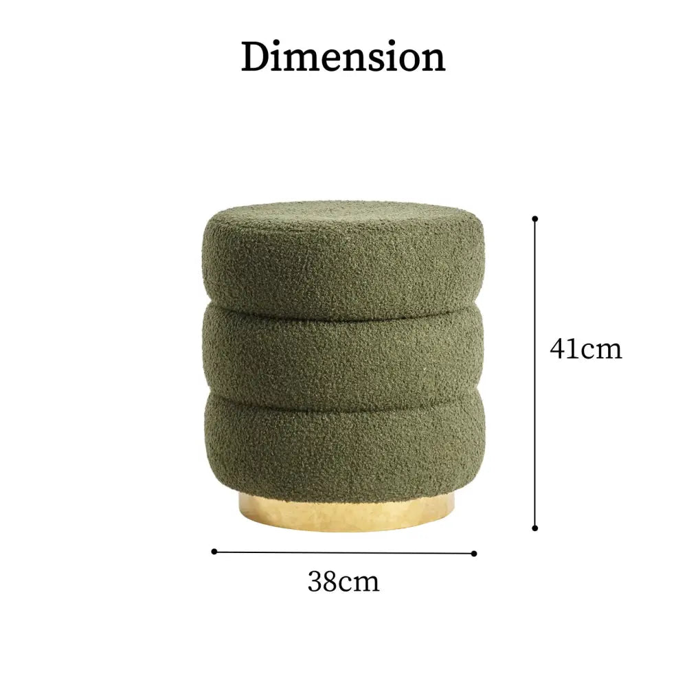 Round Stacked Ottoman Stool Teddy Fleece Fabric Foot Rest 38cm Green