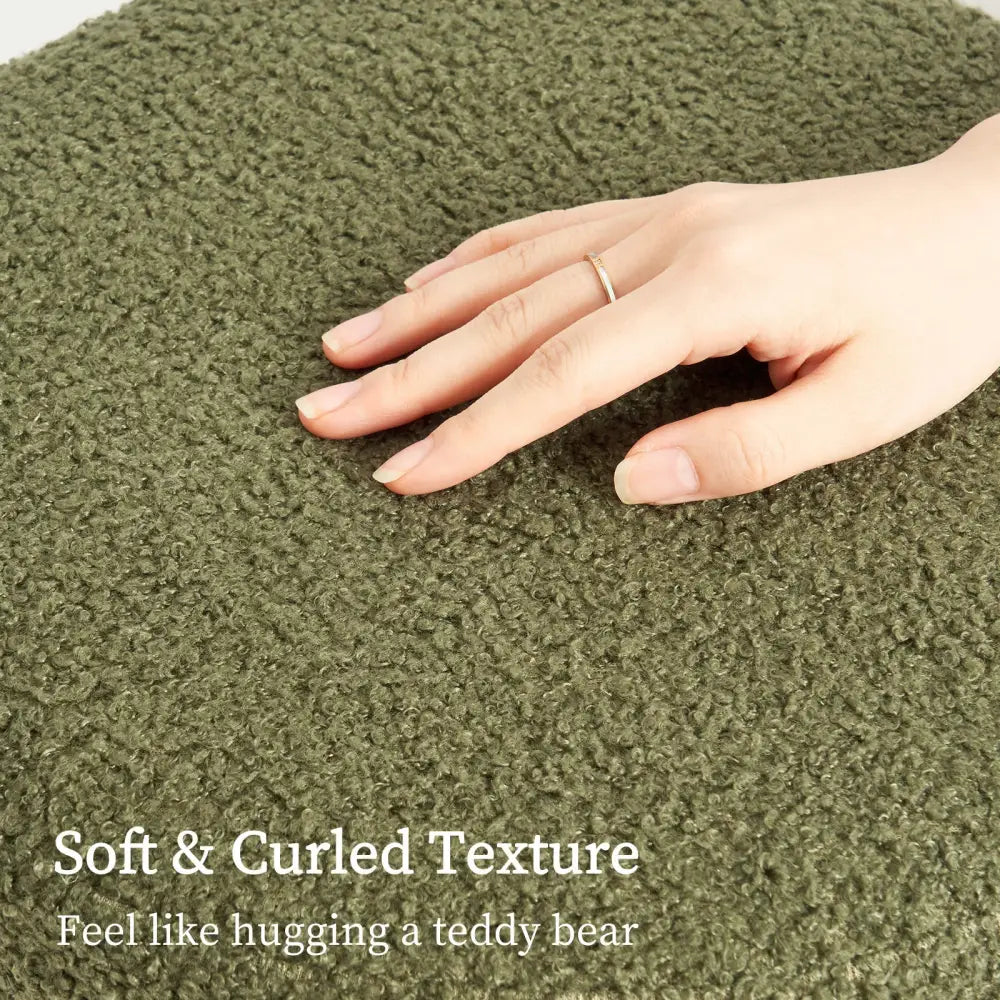 Round Stacked Ottoman Stool Teddy Fleece Fabric Foot Rest 38cm Green