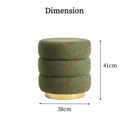 Round Stacked Ottoman Stool Teddy Fleece Fabric Foot Rest 38cm Green