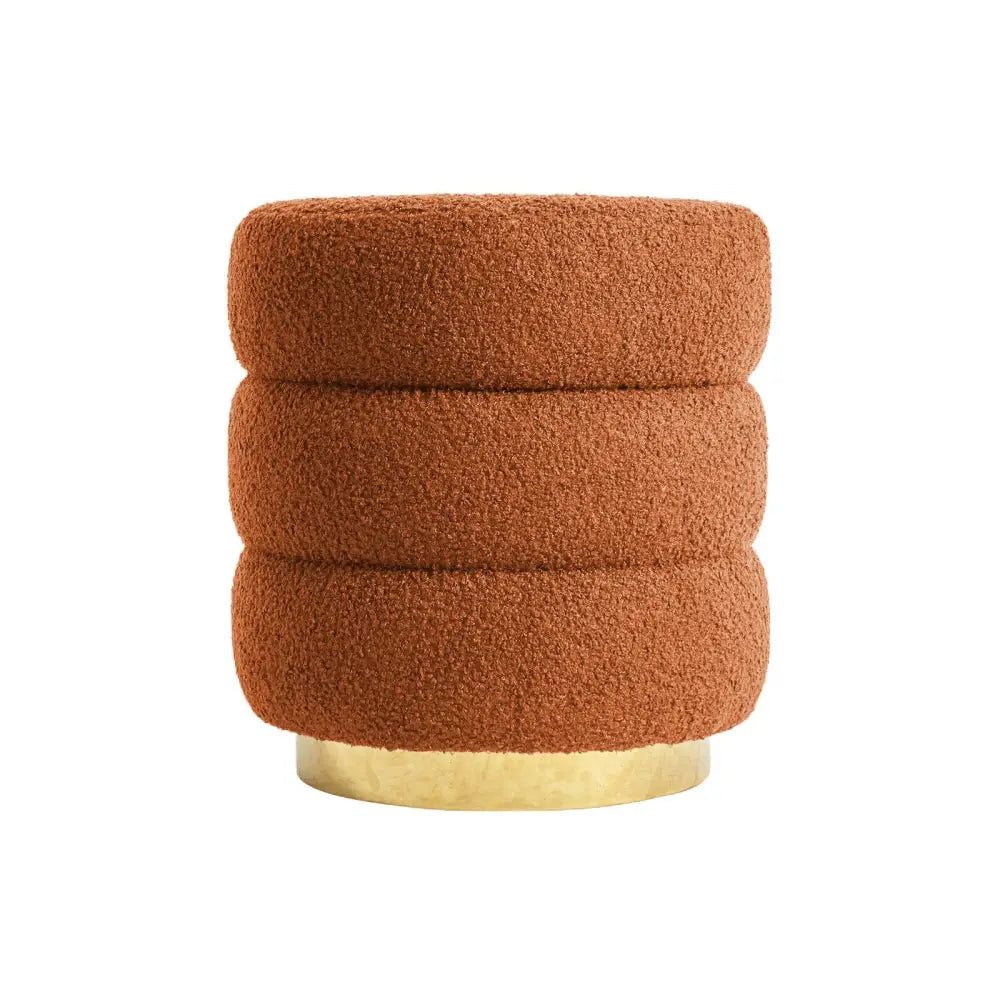 Round Stacked Ottoman Stool Teddy Fleece Fabric Foot Rest 38cm Orange