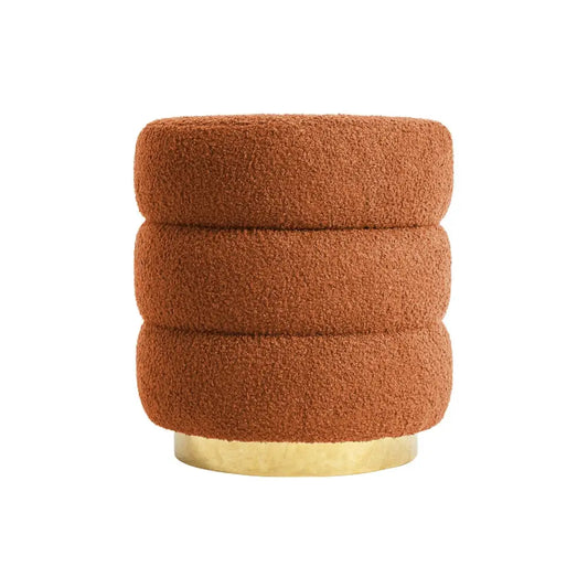 Round Stacked Ottoman Stool Teddy Fleece Fabric Foot Rest 38cm Orange