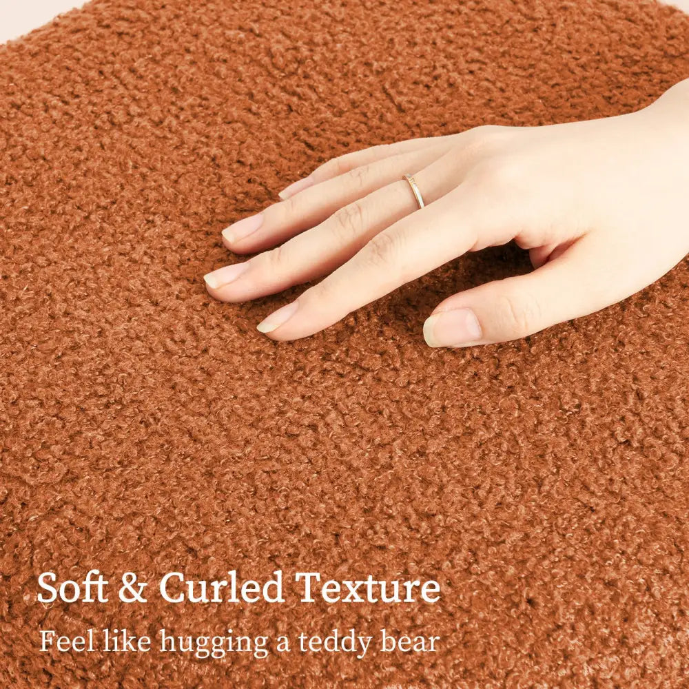 Round Stacked Ottoman Stool Teddy Fleece Fabric Foot Rest 38cm Orange