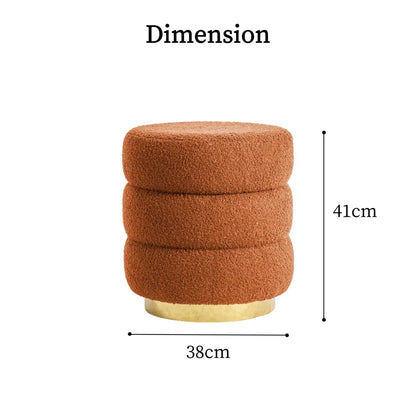 Round Stacked Ottoman Stool Teddy Fleece Fabric Foot Rest 38cm Orange