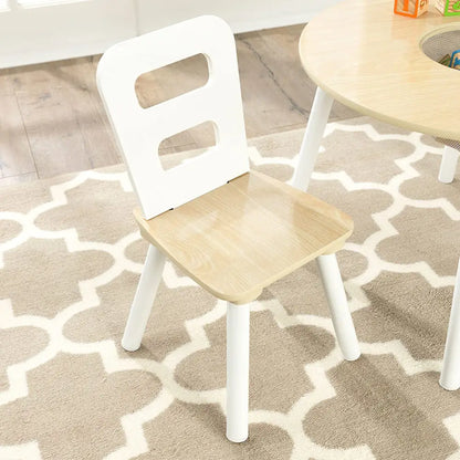 Round Table and 2 Chair Set for Children (white Natural)