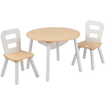 Round Table and 2 Chair Set for Children (white Natural)