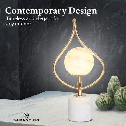 Sculptural Orange Glass Table Lamp with White Marble Base