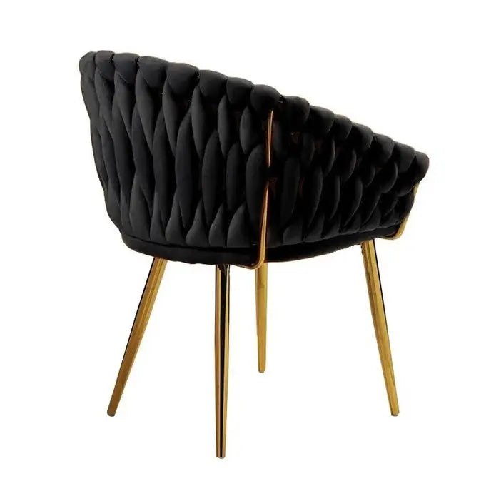 Serenità Black Modern Velvet Dining Chairs Upholstered Living Room Chair with Woven Back and Golden Metal Legs