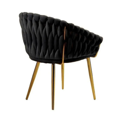 Serenità Black Modern Velvet Dining Chairs Upholstered Living Room Chair with Woven Back and Golden Metal Legs