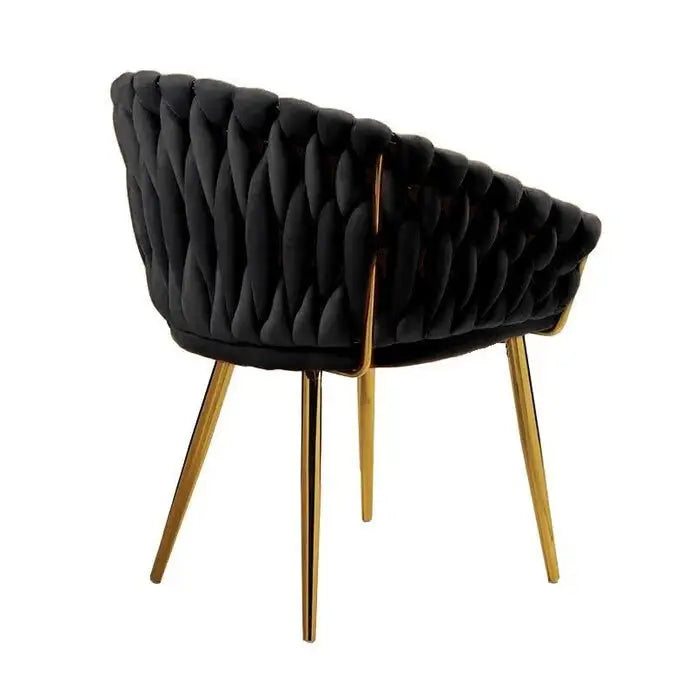 Serenità Black Modern Velvet Dining Chairs Upholstered Living Room Chair with Woven Back and Golden Metal Legs