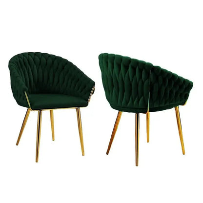 Serenità Emerald Green Modern Velvet Dining Chairs Upholstered Living Room Chair with Woven Back and Golden Metal Legs