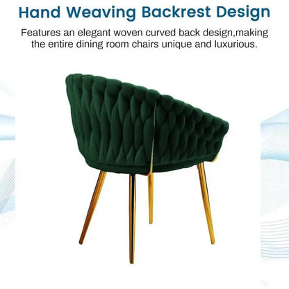 Serenità Emerald Green Modern Velvet Dining Chairs Upholstered Living Room Chair with Woven Back and Golden Metal Legs