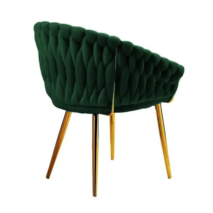 Serenità Emerald Green Modern Velvet Dining Chairs Upholstered Living Room Chair with Woven Back and Golden Metal Legs