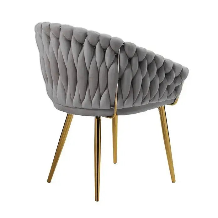 Serenità Grey Modern Velvet Dining Chairs Upholstered Living Room Chair with Woven Back and Golden Metal Legs