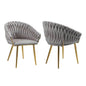 Serenità Grey Modern Velvet Dining Chairs Upholstered Living Room Chair with Woven Back and Golden Metal Legs