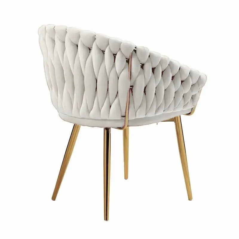 Serenità Ivory Modern Velvet Dining Chairs Upholstered Living Room Chair with Woven Back and Golden Metal Legs