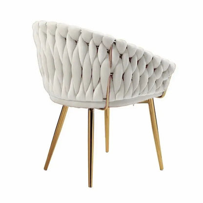 Serenità Ivory Modern Velvet Dining Chairs Upholstered Living Room Chair with Woven Back and Golden Metal Legs