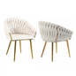 Serenità Ivory Modern Velvet Dining Chairs Upholstered Living Room Chair with Woven Back and Golden Metal Legs