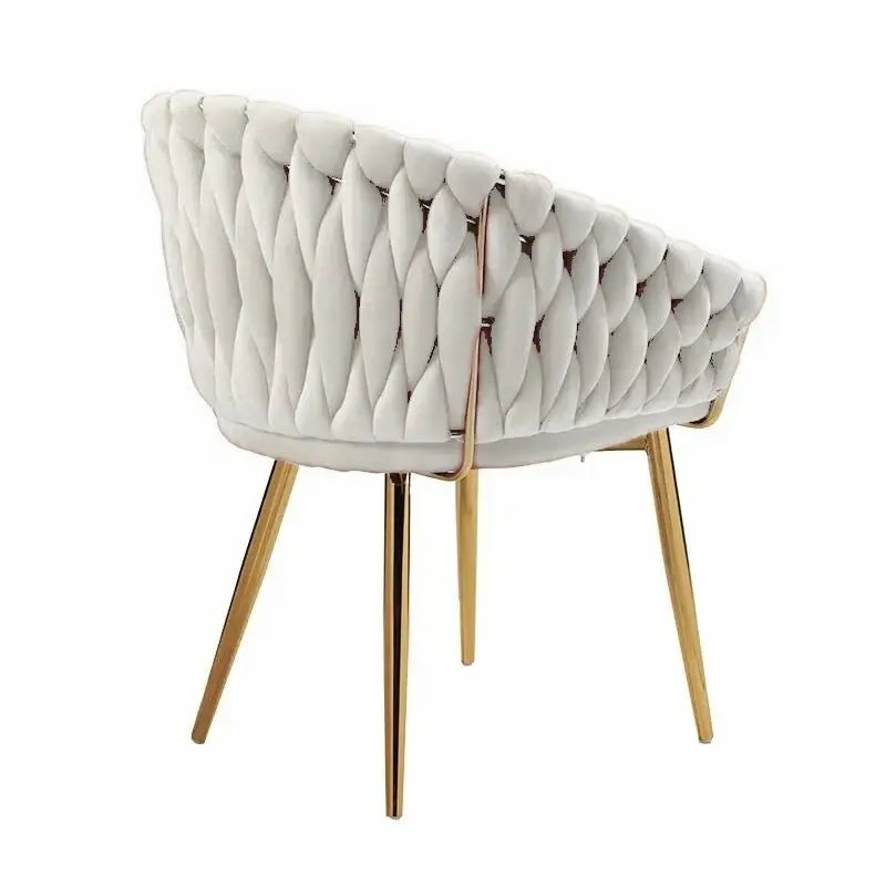 Serenità Ivory Modern Velvet Dining Chairs Upholstered Living Room Chair with Woven Back and Golden Metal Legs
