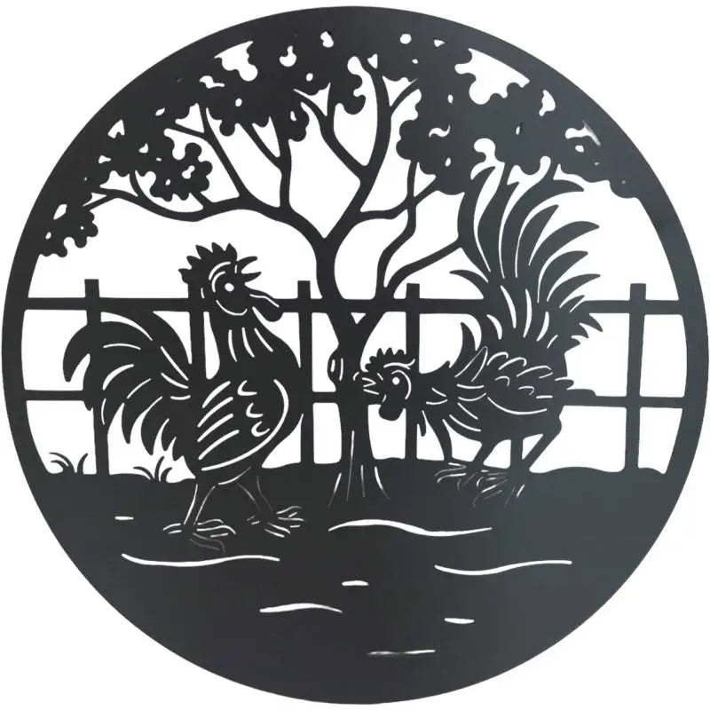 Set 2 Happy Rooster Metal Wall Art 98x98cm