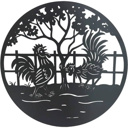 Set 2 Happy Rooster Metal Wall Art 98x98cm