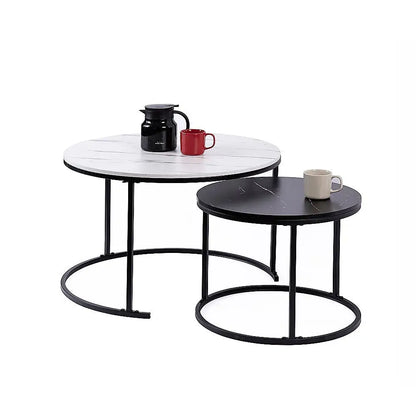Set of 2 Coffee Table Round Marble Nesting Side End Furniture