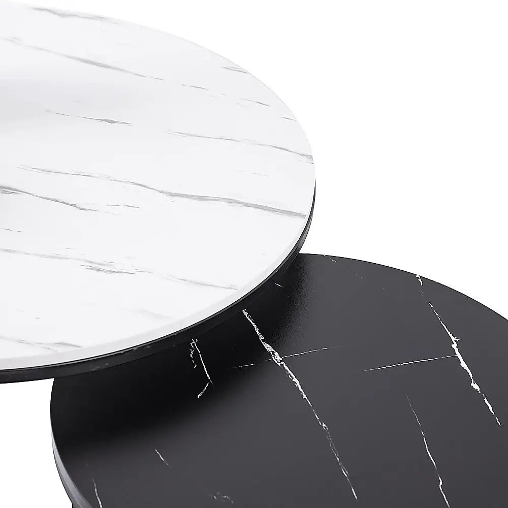 Set of 2 Coffee Table Round Marble Nesting Side End Furniture