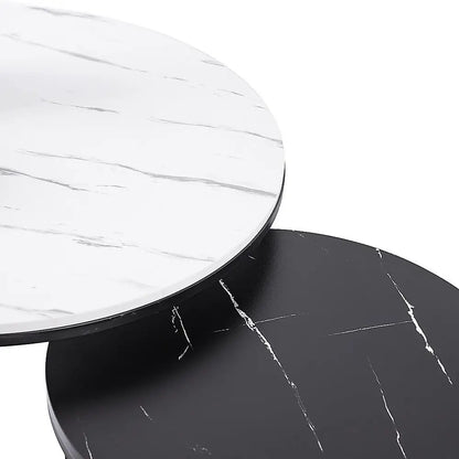 Set of 2 Coffee Table Round Marble Nesting Side End Furniture