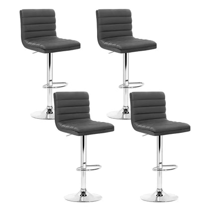 Set of 4 Pu Leather Lined Pattern Bar Stools- Grey and Chrome