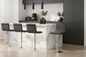 Set of 4 PU Leather Lined Pattern Bar Stools- Grey and Chrome