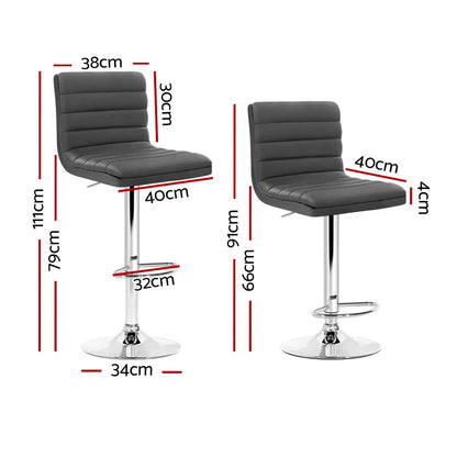 Set of 4 Pu Leather Lined Pattern Bar Stools- Grey and Chrome