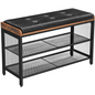 Shoe Bench with Mesh Shelf and Faux Leather Vintage Brown Black 80 x 30 48 Cm | Black Tufted Leather Seat Wooden
