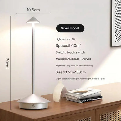 Silver Modern Minimalist Aluminum Led Mushroom Night Light - Creative Bedside Atmosphere Lamp for Dining Room