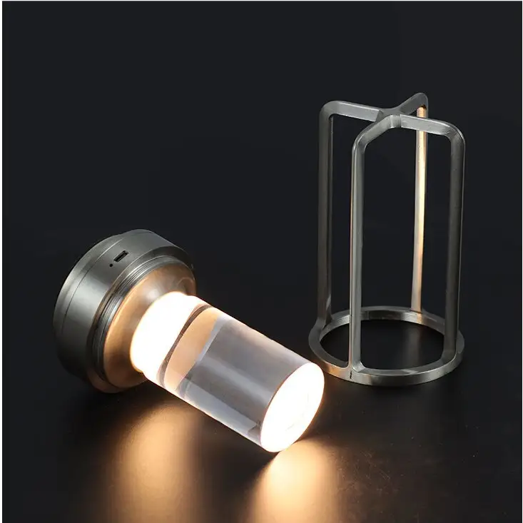 Silver Rechargeable Table Lamp - Touch Dimming 3-color Led Light for Bedroom and Office