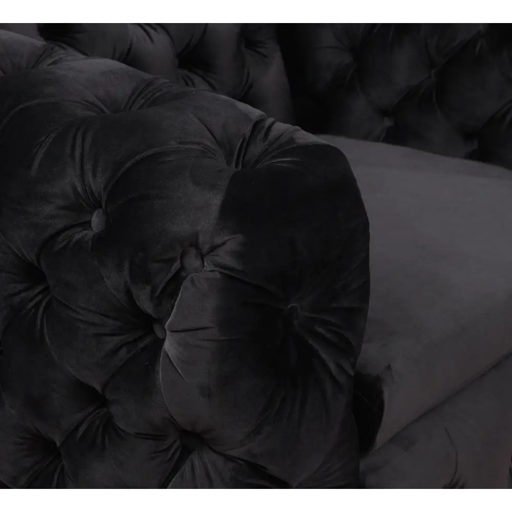 Single Seater Black Sofa Classic Armchair Button Tufted in Velvet Fabric with Metal Legs