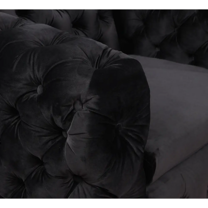 Single Seater Black Sofa Classic Armchair Button Tufted in Velvet Fabric with Metal Legs
