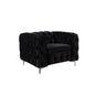 Single Seater Black Sofa Classic Armchair Button Tufted in Velvet Fabric with Metal Legs
