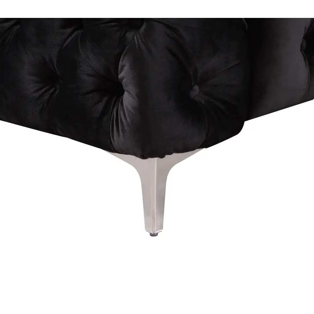 Single Seater Black Sofa Classic Armchair Button Tufted in Velvet Fabric with Metal Legs