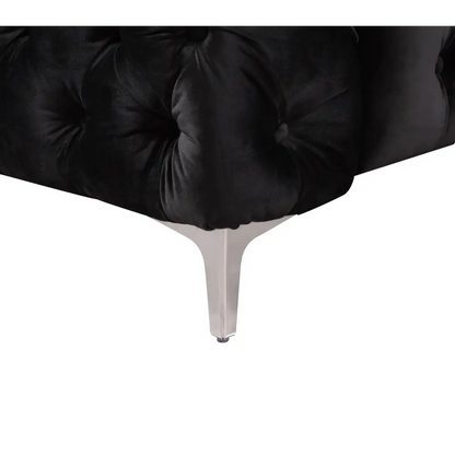 Single Seater Black Sofa Classic Armchair Button Tufted in Velvet Fabric with Metal Legs