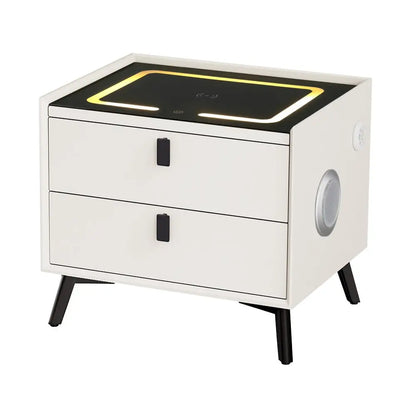 Smart Bedside Table 2 Drawers with Wireless Charging Ports Led White Aika