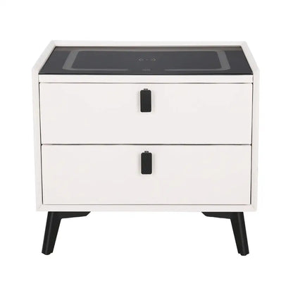 Smart Bedside Table 2 Drawers with Wireless Charging Ports Led White Aika