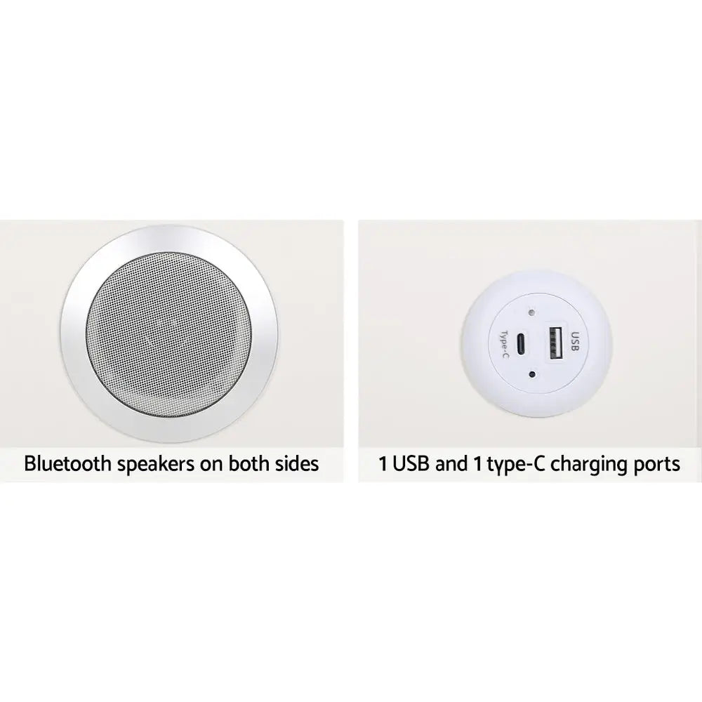 Smart Bedside Table 2 Drawers with Wireless Charging Ports Led White Aika