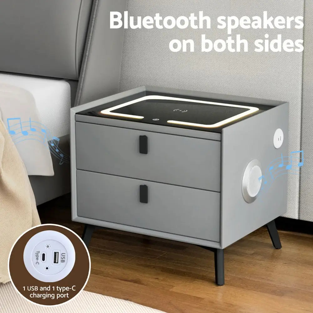 Smart Bedside Table with Wireless Charging - Aika Grey