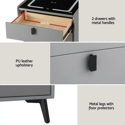 Smart Bedside Table with Wireless Charging - Aika Grey
