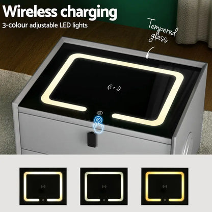 Smart Bedside Table with Wireless Charging - Aika Grey