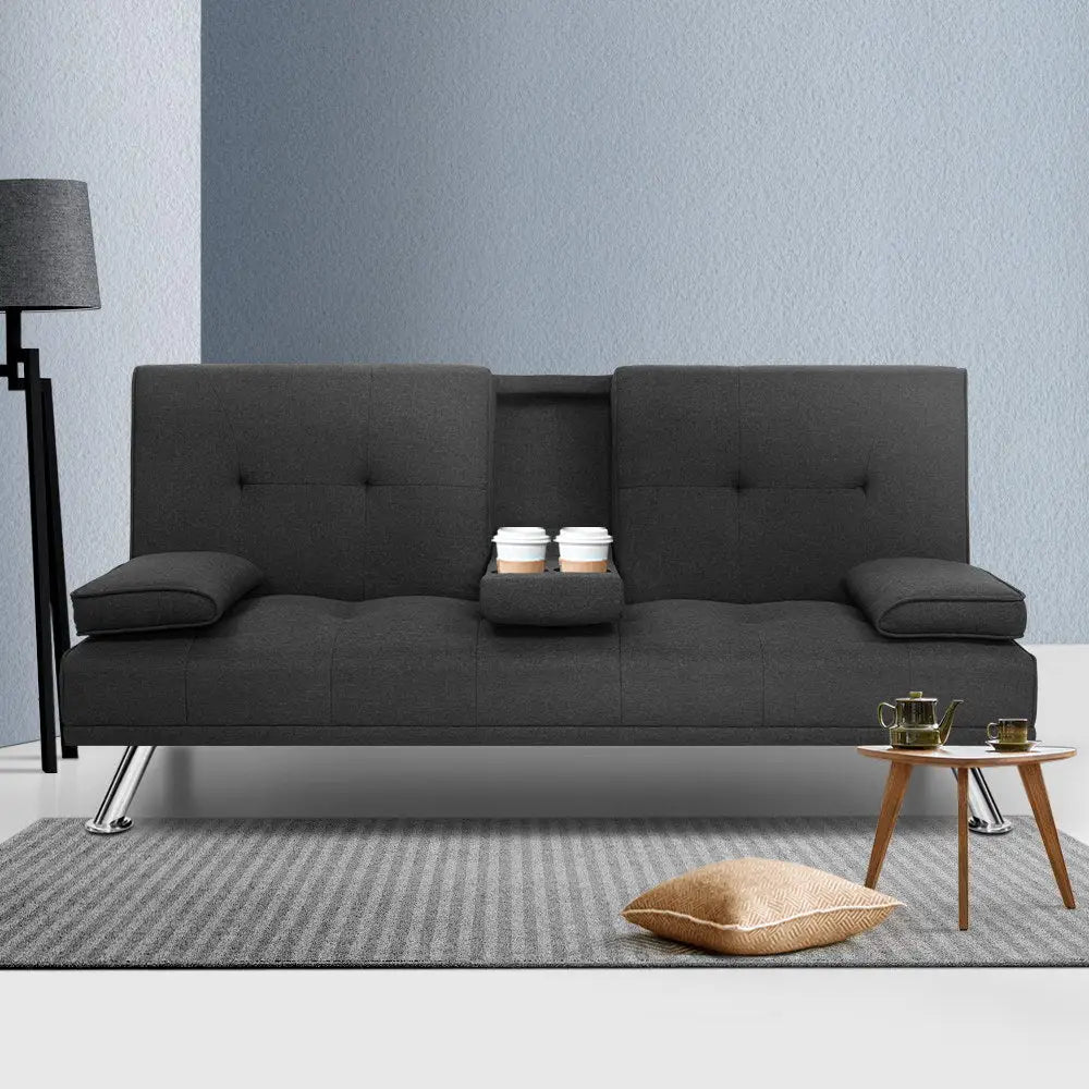 Sofa Bed 175cm Dark Grey Fabric